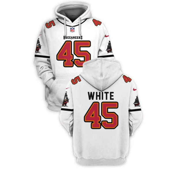 Men's Tampa Bay Buccaneers #45 Devin White 2021 White Pullover Hoodie
